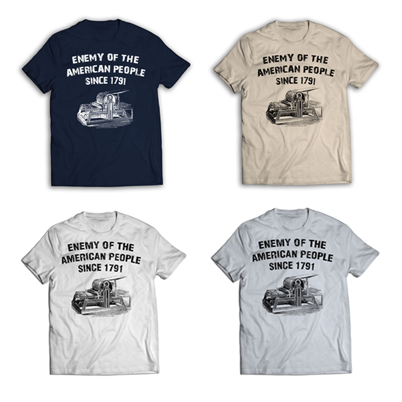 Flatlay of 1791 T-shirt colors