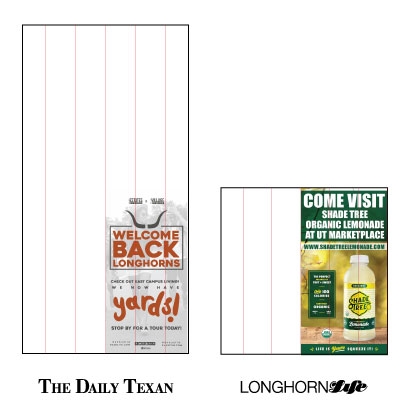 The Daily Texan quarter-page broadsheet ad or half-page tabloid ad