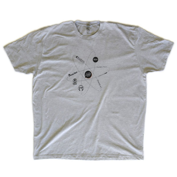 Gray Texas Student Media shirt with atom logo